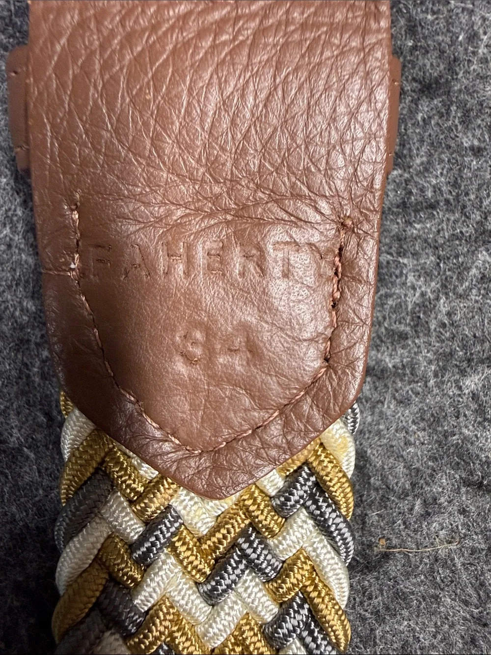Faherty Woven Braided Elastic Belt in Brown, Gold, and Gray Stretches